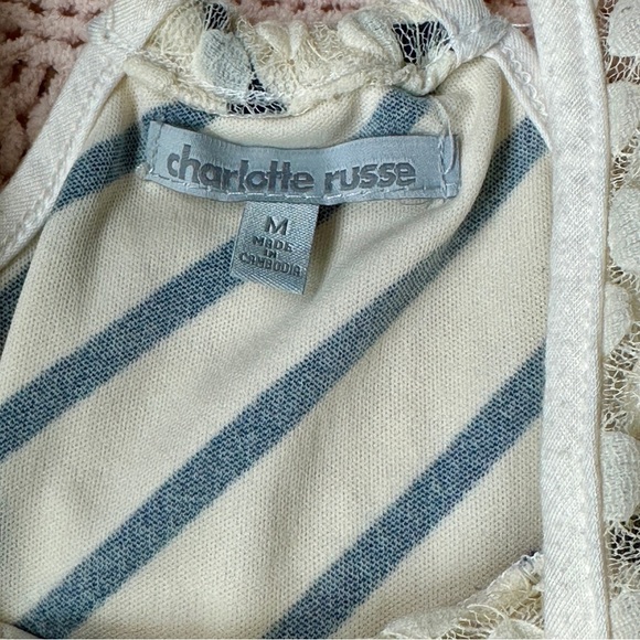 Vintage Y2K Charlotte Russe White and Blue Striped and Polka Dot Lace Top Size M - Picture 9 of 13